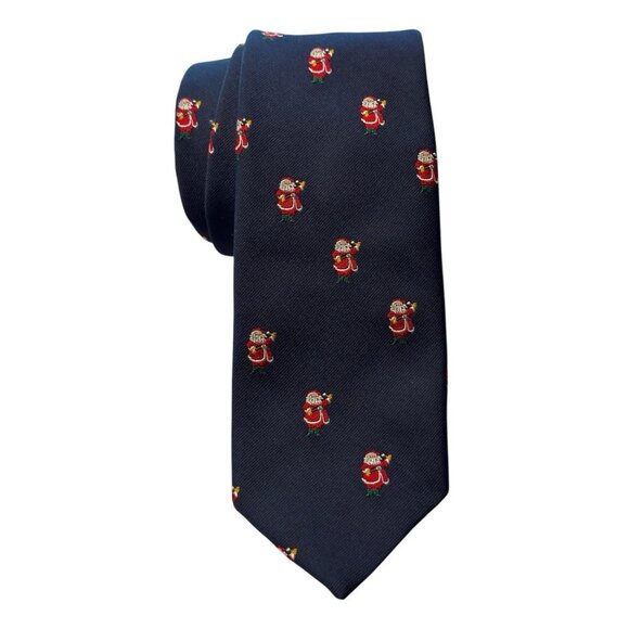 Robert Talbott for House of Logan Hand Sewn Blue Christmas Tie with Santa Claus - Picture 1 of 6